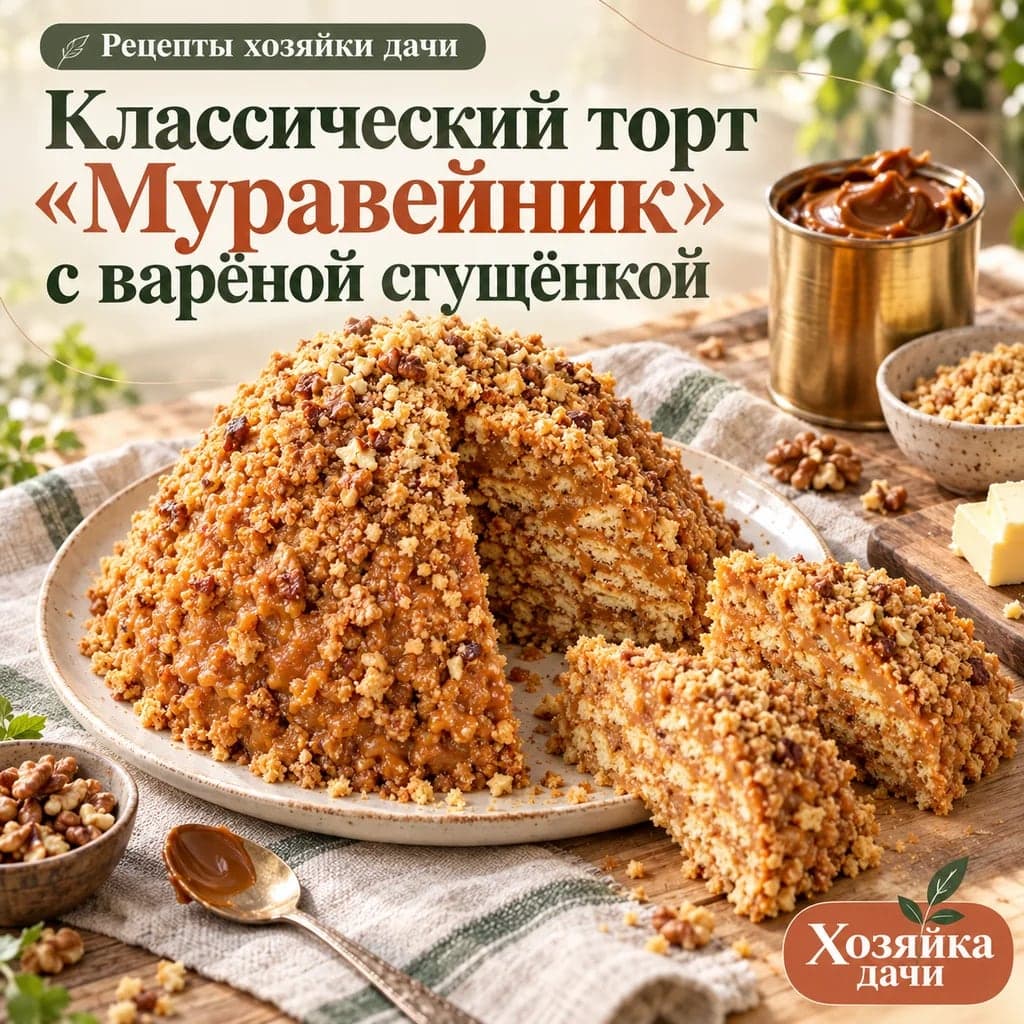 Классический торт «Муравейник» с варёной сгущёнкой без раскатки коржей