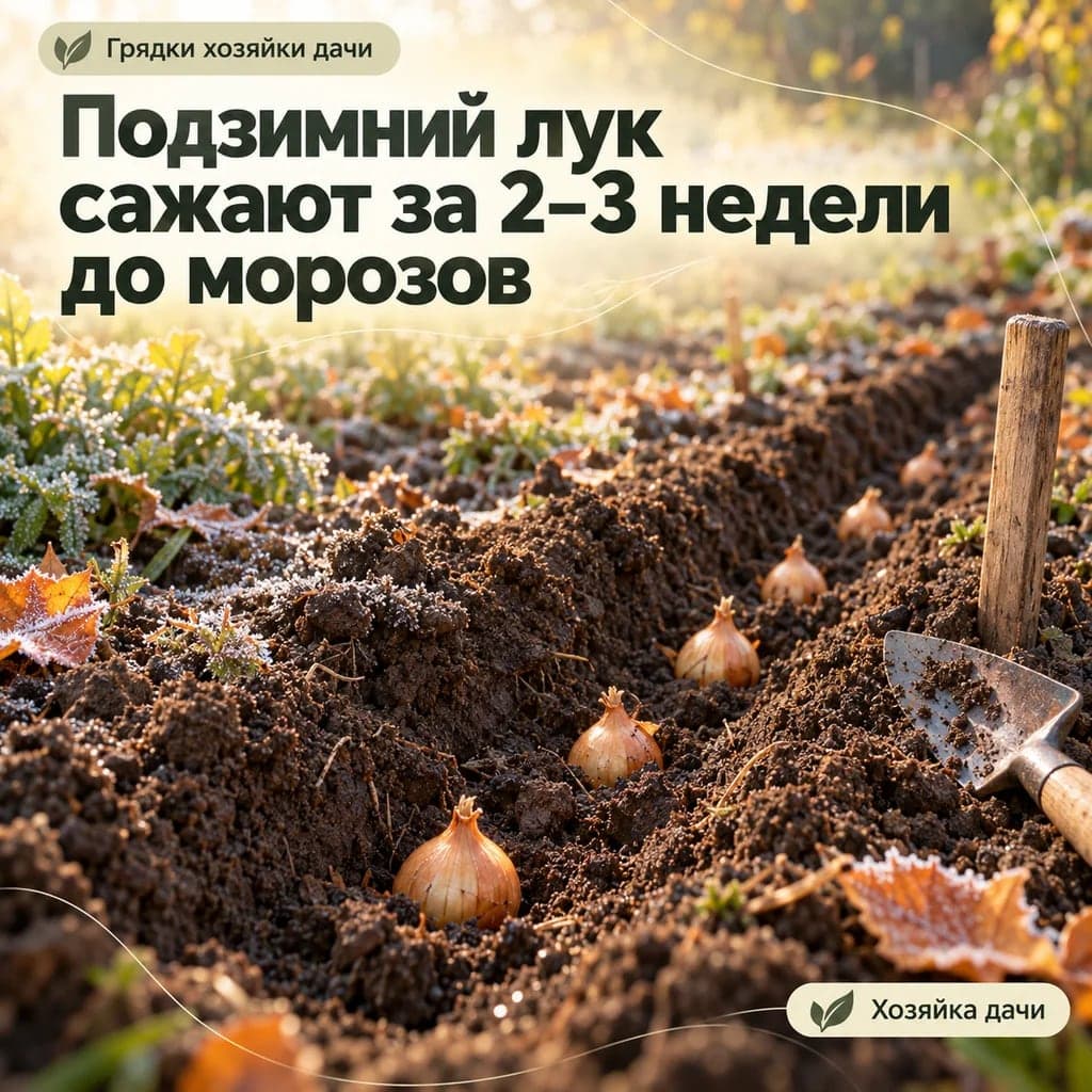 Подзимний лук сажают за 2–3 недели до устойчивых морозов, чтобы он укоренился без пера